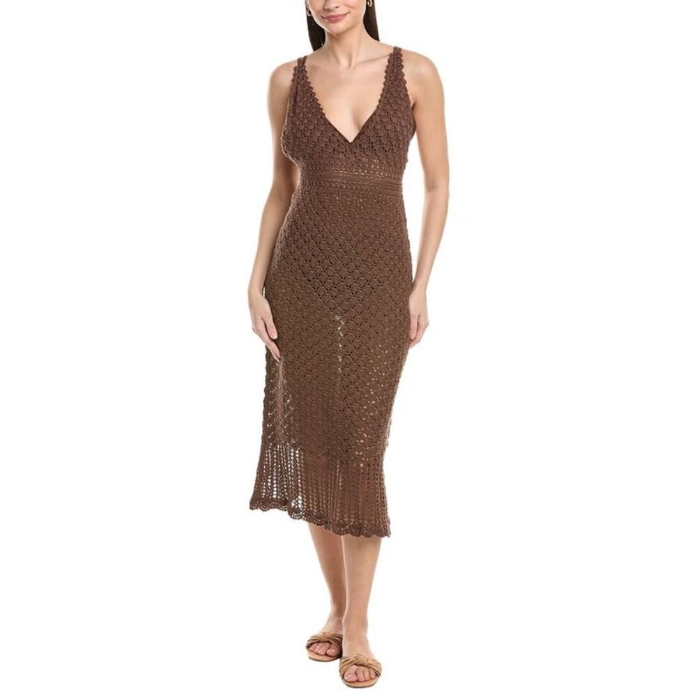 Helen Jon Womens Claudia Crochet Midi Dress, Brown - Picture 1 of 3
